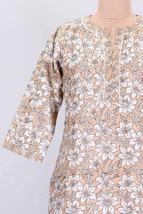 Chanderi Silk Kurta Dupatta Set In FloralBlock Print