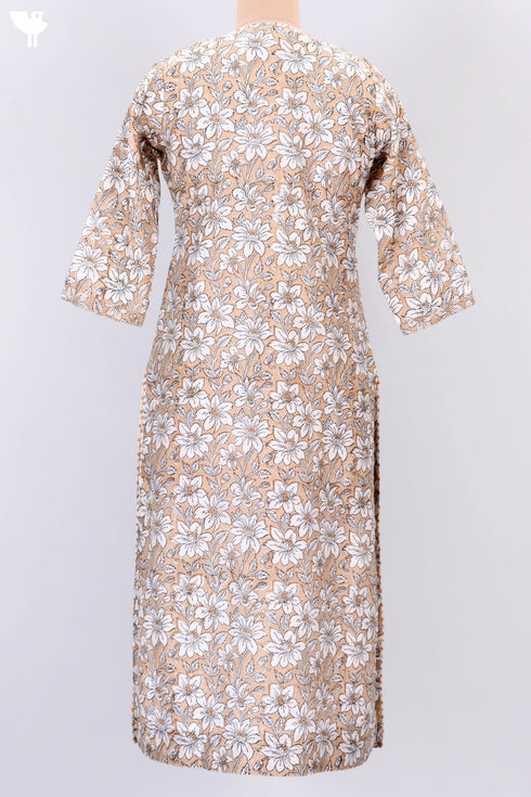 Chanderi Silk Kurta Dupatta Set In FloralBlock Print