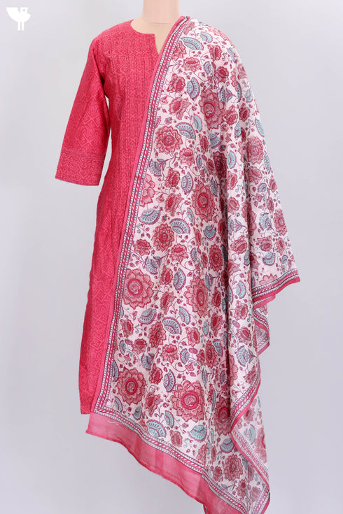 Chanderi Silk Kurta Dupatta Set In Floral Block Print