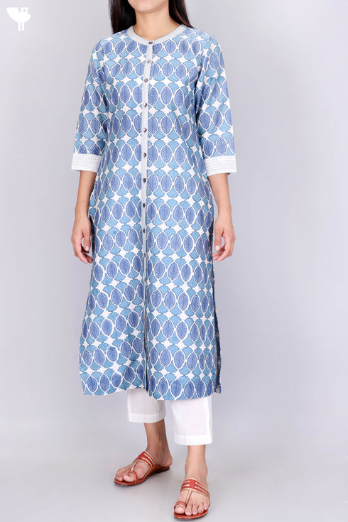 Chanderi Silk Kurta Dupatta Set In Graphic Block Print