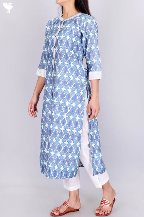 Chanderi Silk Kurta Dupatta Set In Graphic Block Print