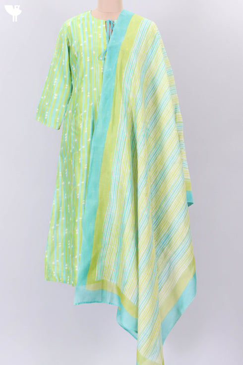 Chanderi Silk Kurta Dupatta In Striped Block Print