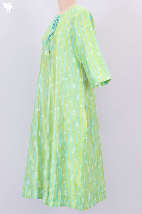 Chanderi Silk Kurta Dupatta In Striped Block Print