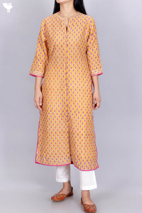 Chanderi Silk Kurta Dupatta Set In Floral Block Print