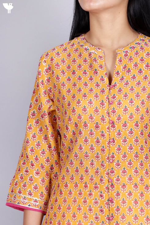 Chanderi Silk Kurta Dupatta Set In Floral Block Print