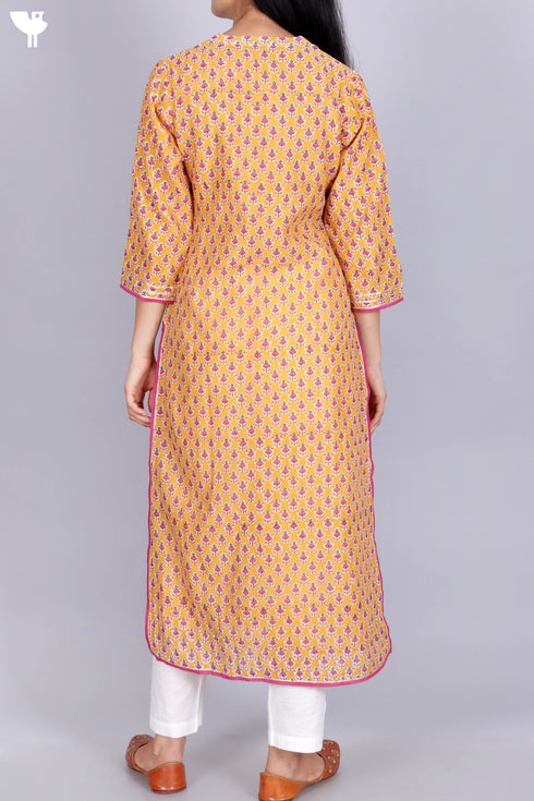 Chanderi Silk Kurta Dupatta Set In Floral Block Print