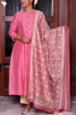 Chanderi Silk Kurta With Dupatta In Floral Block Print