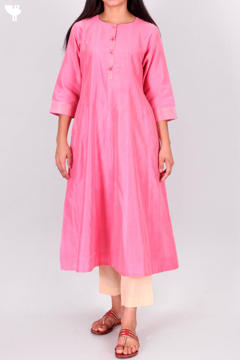Chanderi Silk Kurta With Dupatta In Floral Block Print