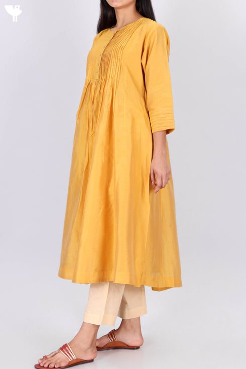 Chanderi Silk Kurta With Dupatta In Floral Block Print