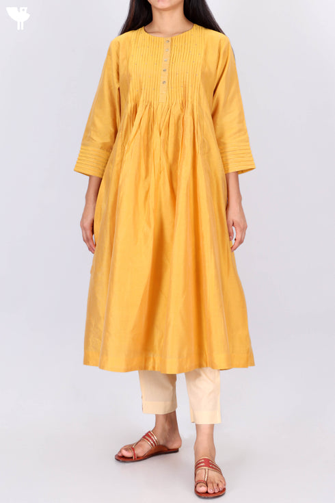 Chanderi Silk Kurta With Dupatta In Floral Block Print