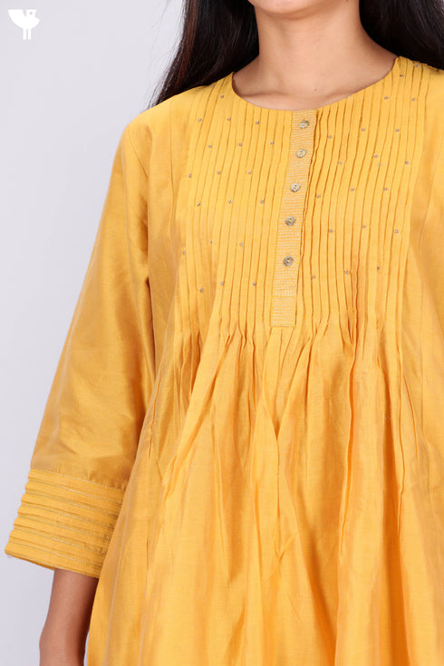 Chanderi Silk Kurta With Dupatta In Floral Block Print