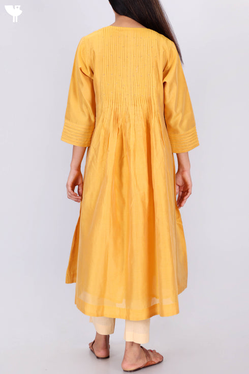 Chanderi Silk Kurta With Dupatta In Floral Block Print