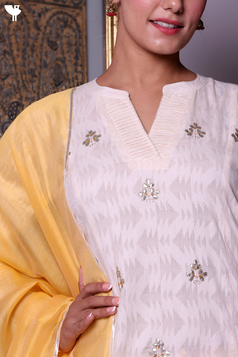 Jacquard Cotton Kurta With Chanderi Dupatta