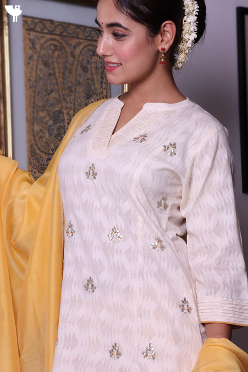 Jacquard Cotton Kurta With Chanderi Dupatta