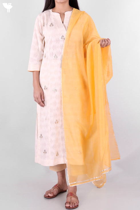 Jacquard Cotton Kurta With Chanderi Dupatta