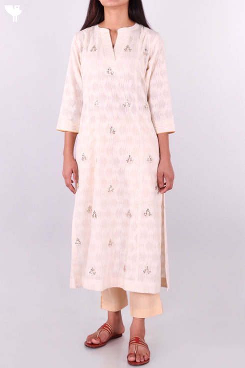 Jacquard Cotton Kurta With Chanderi Dupatta