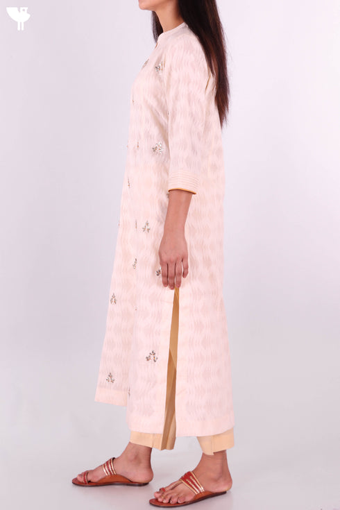 Jacquard Cotton Kurta With Chanderi Dupatta