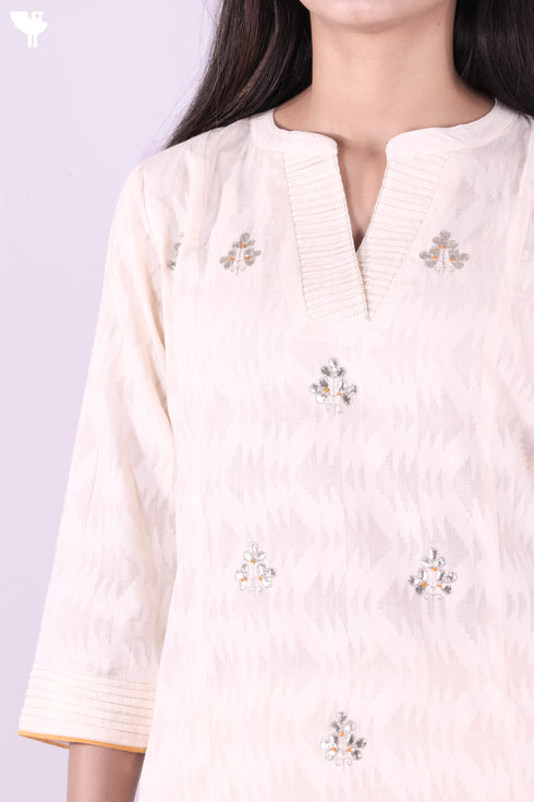 Jacquard Cotton Kurta With Chanderi Dupatta