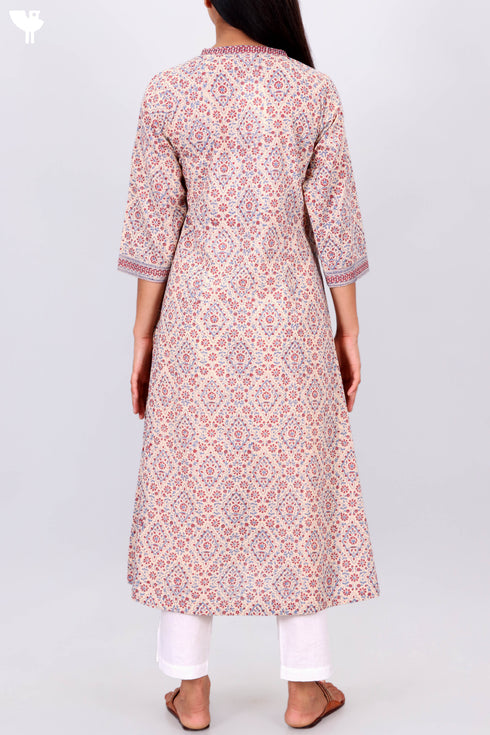 Terry Voile Angarakha Kurta With Chiffon Dupatta In Block Print