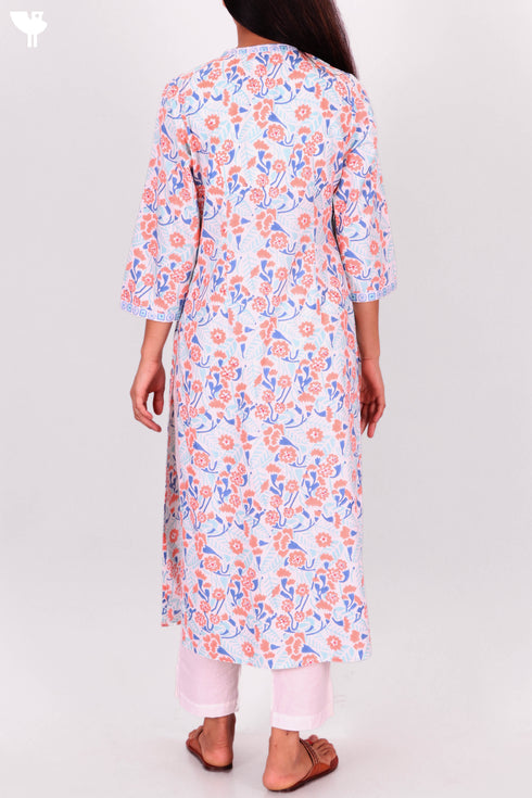 Bizzy Lizzy Kurta With Kota Doria Dupatta in Floral Block Print