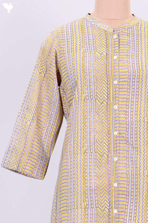 Terry Voile Kurta With Chiffon Dupatta In Graphic Block Print