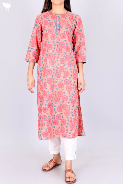 Terry Voile Kurta With Chiffon Dupatta In Floral Block Print