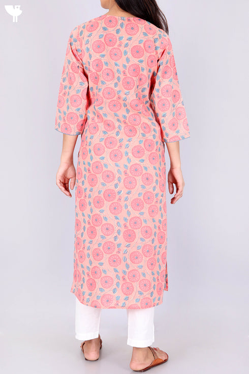 Terry Voile Kurta With Chiffon Dupatta In Floral Block Print