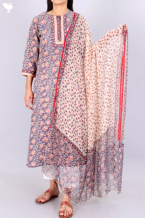 Terry Voile Kurta With Chiffon Dupatta In Graphic Print