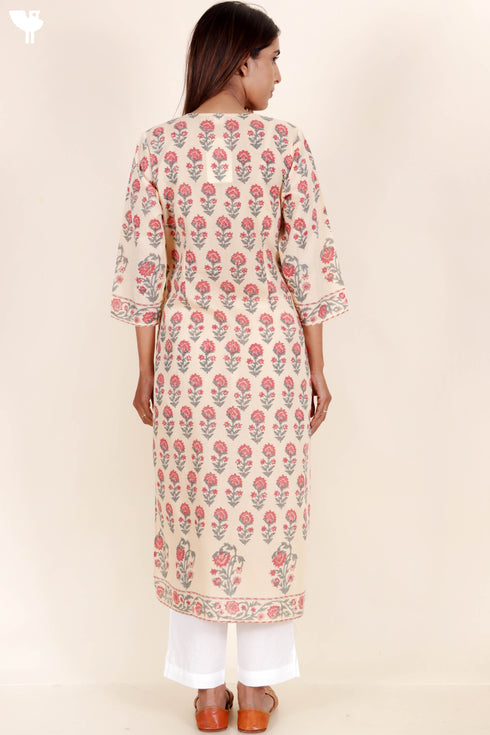 Terry Voile Kurta With Chiffon Dupatta In Graphic Block Print