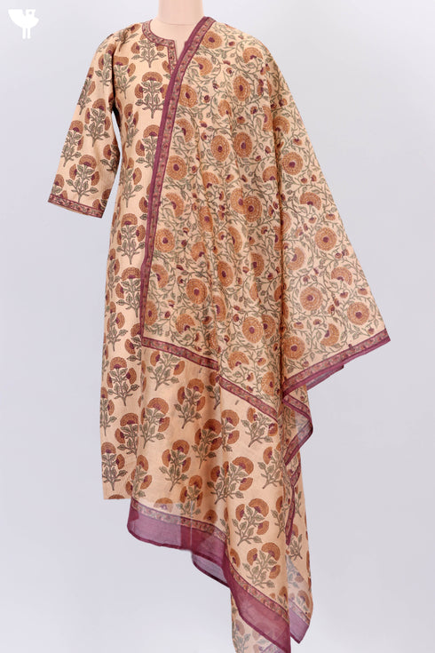 Bhagalpur Self Striped Kurta With Chanderi Dupatta In Block Print