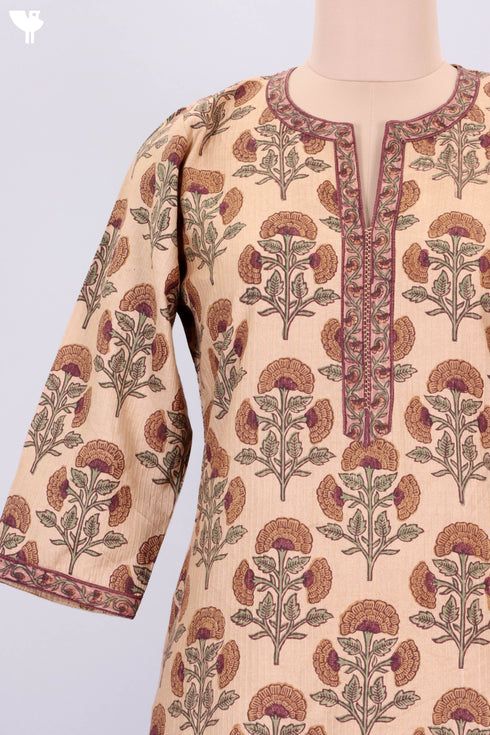 Bhagalpur Self Striped Kurta With Chanderi Dupatta In Block Print