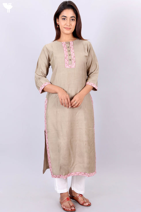 Bhagalpur Self Striped Kurta With Chanderi Silk Poncho In Block Print