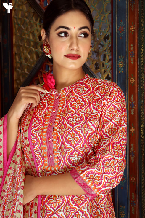 Chanderi Silk Kurta And Dupatta With Gota Patti Embroidery