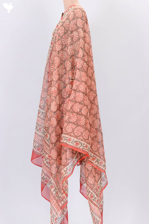 Khaadi Kurta With Kota Doria Dupatta in Floral Block Print