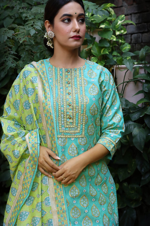 Chanderi Silk Kurta And Dupatta With Gota Patti Embroidery