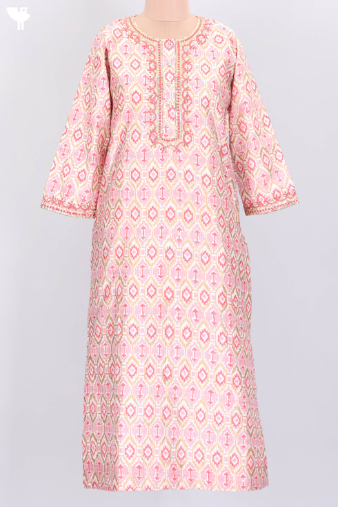 Chanderi Silk Kurta Dupatta Set WithGold Block Print