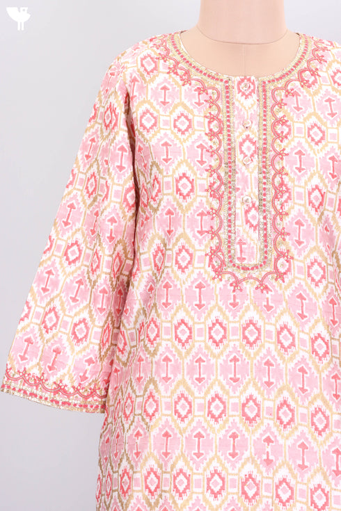 Chanderi Silk Kurta Dupatta Set WithGold Block Print