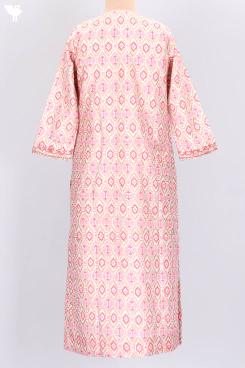 Chanderi Silk Kurta Dupatta Set WithGold Block Print