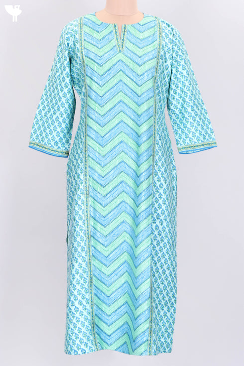 Bhagalpur Cotton Kurta With Chanderi Dupatta In Block Print