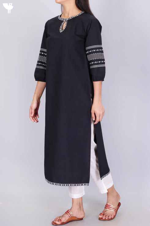 40s Cotton Kurta With Mulmul Dupatta In Block Print