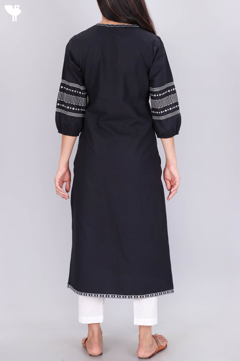 40s Cotton Kurta With Mulmul Dupatta In Block Print