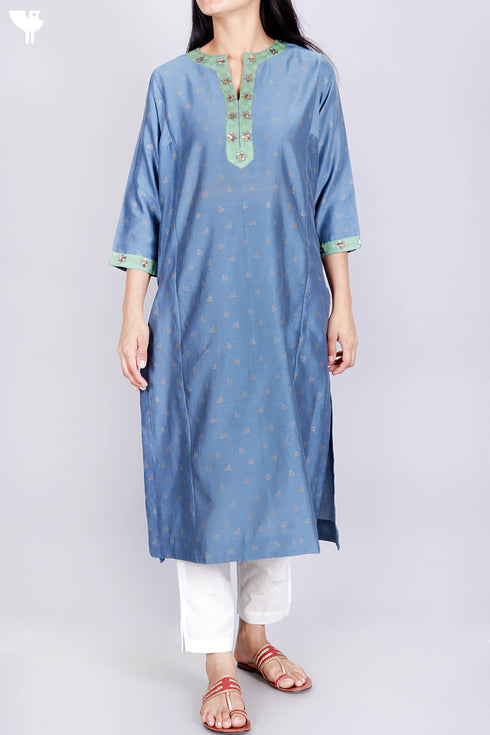 Chanderi Silk Kurta Dupatta Set With Gold Block Print