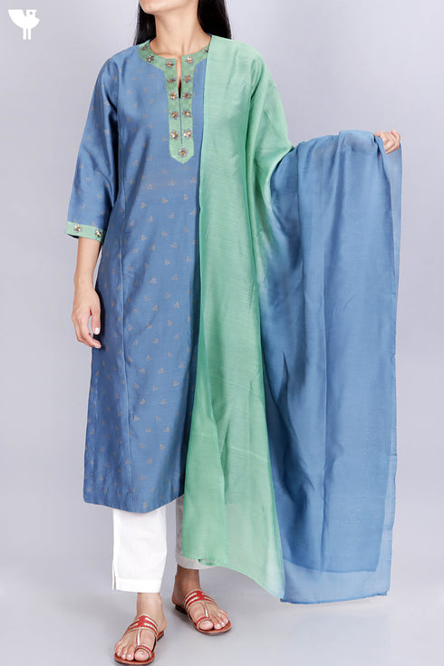 Chanderi Silk Kurta Dupatta Set With Gold Block Print