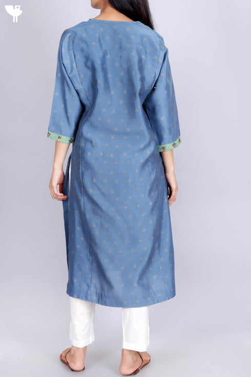 Chanderi Silk Kurta Dupatta Set With Gold Block Print