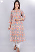 Terry Voile Kurta With Kota Dupatta In Floral Block Print