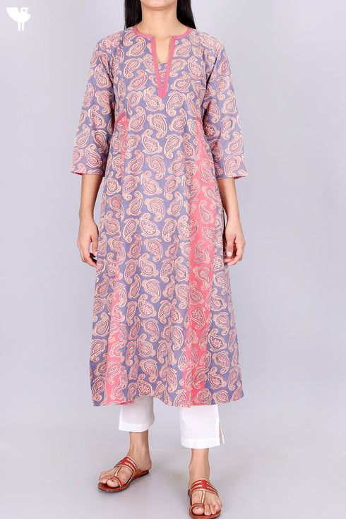 Terry Voile Kurta And Chiffon Dupatta Set In Paisley Block Print