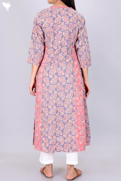 Terry Voile Kurta And Chiffon Dupatta Set In Paisley Block Print