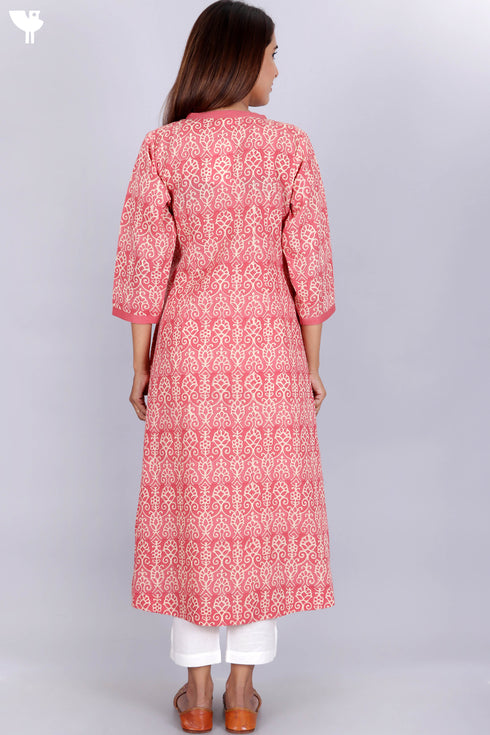 Terry Voile Kurta And Chiffon Dupatta Set In Floral Block Print