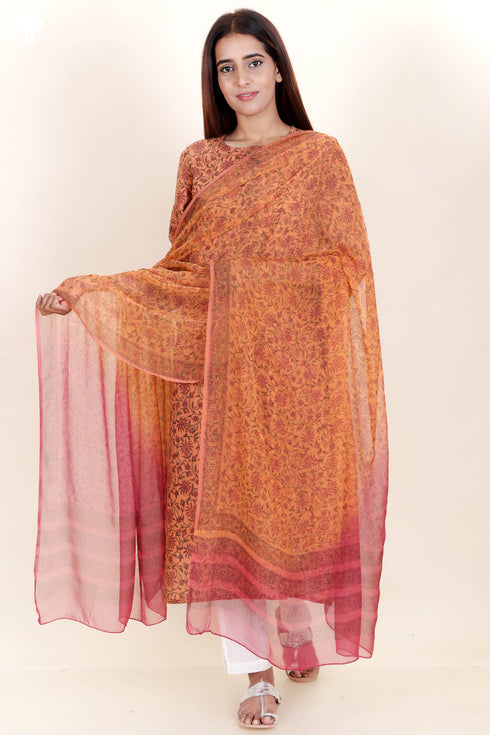 Bhagalpur Kurta With Chiffon Dupatta In Block Print