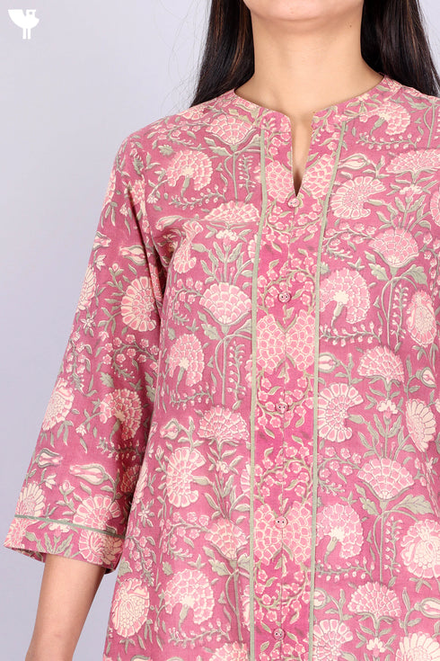 Terry Voile Kurta With Chiffon Dupatta In Floral Block Print